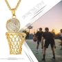 Golden George Basketball Necklace for Men Hip Hop Iced Out Gold Plated Charm Pendant Necklace with 24 Inches Chain for Boys Teen Basketball Fans