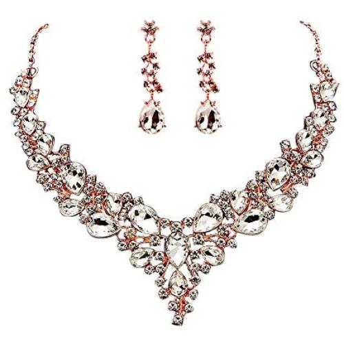HapiBuy Crystal Bridal Jewelry Set Womens Rhinestone Necklace and Earrings Sets for Bride Bridesmaid Wedding Prom Party Accessories
