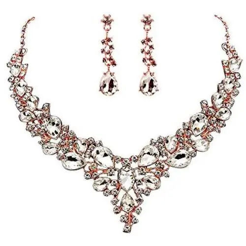 HapiBuy Crystal Bridal Jewelry Set Womens Rhinestone Necklace and Earrings Sets for Bride Bridesmaid Wedding Prom Party Accessories HapiBuy Crystal Bridal Jewelry Set Womens Rhinestone Necklace and Earrings Sets for Bride Bridesmaid Wedding Prom Party Accessories