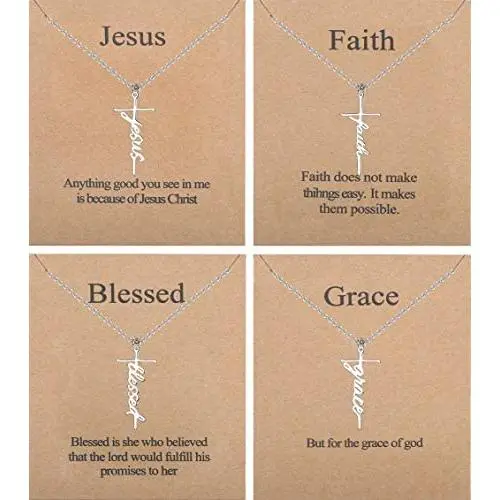 Jewenova 4Pcs Faith Cross Necklace for Women Blessed Hope Grace Pendant Necklaces Religious Jewelry Christian Cross Necklace Set Inspirational Faith Gifts for Women with Meaning Card Jewenova 4Pcs Faith Cross Necklace for Women Blessed Hope Grace Pendant Necklaces Religious Jewelry Christian Cross Necklace Set Inspirational Faith Gifts for Women with Meaning Card