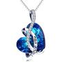 AOBOCO I Love You Jewelry Sterling Silver Blue Purple Heart Pendant Necklace Embellished with Crystals from Austria, Fine Anniversary Birthday Jewelry Gifts for Women