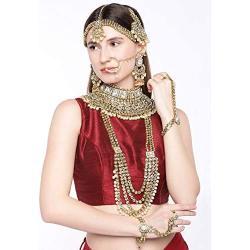 Aheli Ethnic Indian Traditional Bollywood Fashion Kundan Bridal Jewelry Set with Choker Earrings Maang Tikka Hathphool for Women