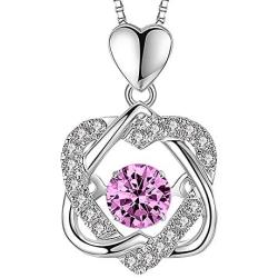 XVX Beating Double Heart Necklace 925 Sterling Silver with White Gold Plated Cubic Zirconia Birthstone Pendant Forever Love Necklaces Jewelry Gifts for Women Girl