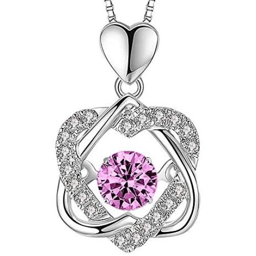 XVX Beating Double Heart Necklace 925 Sterling Silver with White Gold Plated Cubic Zirconia Birthstone Pendant Forever Love Necklaces Jewelry Gifts for Women Girl
