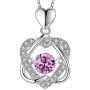 XVX Beating Double Heart Necklace 925 Sterling Silver with White Gold Plated Cubic Zirconia Birthstone Pendant Forever Love Necklaces Jewelry Gifts for Women Girl