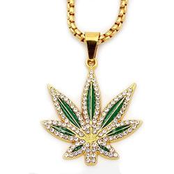 MCSAYS Mans Fashion Hip Hop Weed Hemp Leaves Marijuana Leaf Pendant 18K Gold Plated Hip Hop King Queen Pendant Necklace Gifts