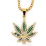 MCSAYS Mans Fashion Hip Hop Weed Hemp Leaves Marijuana Leaf Pendant 18K Gold Plated Hip Hop King Queen Pendant Necklace Gifts