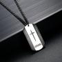 REVEMCN Black Silver Stainless Steel Bible Verse Cross Dog Tag Pendant Necklace for Men, 24-28 Inches Chain