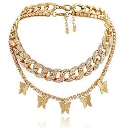 Statment Big Butterfly Pendant Necklace Rhinestone Chain for Women Girl Bling Bling Gold Silver Chain Shiny Crystal Choker Necklace Jewelry Gifts