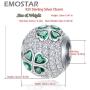 EMOSTAR Sparkling Dog Paw Print Charms, Four-Leaf Clover Charms, and Green Leaves Charms fits Women Bracelet - Pave Clear Cubic Zirconia Beads in 925 Sterling Silver, Gifts for Christmas/Mother/Lover
