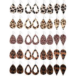 20 Pieces Faux Leather Earrings Leopard Print Earrings Teardrop Dangle Earrings (Solid Hollow Teardrop Style)