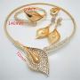 Nigerian Wedding African Beads Zinc Alloy Jewelry Sets Dubai Jewelry Sets Necklace Bracelet Earrings Ring Sets WHITE Gold-color