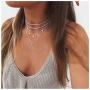 TseanYi Layering Moon Star Necklaces Silver Crescent Moon Pendant Necklace Vintage Bead Choker Necklace Chain Jewelry for Women and Girls