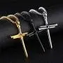 3PCS Fashion Jewelry Polished Stainless Steel Nail Cross Pendant-Chain Necklace Christian Jewelry Church Baptism Gift Cross Pendant Necklaces for Men Women (Gold Silver Black)