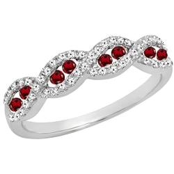 Dazzlingrock Collection 10K Round Gemstone & Diamond Ladies Swirl Anniversary Wedding Band, White Gold