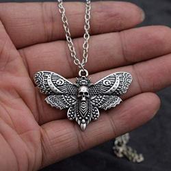 SanLan Big Skull and Dead Moth Head Insect Jewellery Butterfly Pendant Necklace