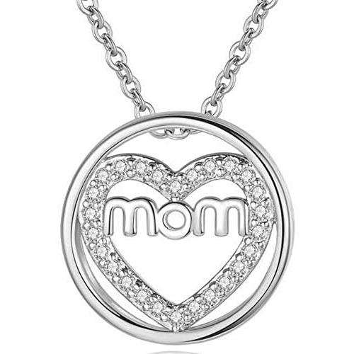 Jude Jewelers Silver Gold Rose Gold Rhinestones Mom Pendant Mother Necklace