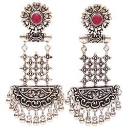 Crunchy Fashion Bollywood Jewellery Traditional Ethnic Bridal Bride Wedding Bridesmaid Oxidised Silver Tribal Boho Indian Earrings Jewelry For Women