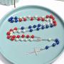 Patriotic Rosary Beads Catholic - Confirmation Gifts for Teenage Girl, Imitation Pearl Religious Rosary Necklace Jewelry, Red White Blue Tricolor Rosary Alloy Cross Necklace for Women, SUNYUE