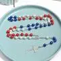 Patriotic Rosary Beads Catholic - Confirmation Gifts for Teenage Girl, Imitation Pearl Religious Rosary Necklace Jewelry, Red White Blue Tricolor Rosary Alloy Cross Necklace for Women, SUNYUE