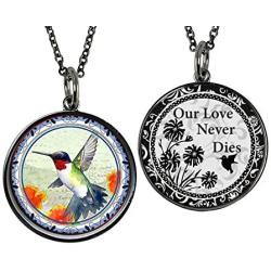 Lola Bella Gifts and Spirit Lala Hummingbird Humming Bird Spirit Necklace with backside ''Our Love Never Dies'' Poem Card Grief Sympathy Gift