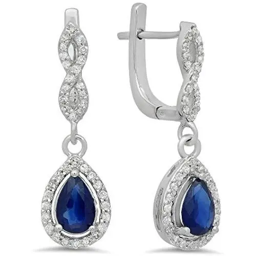 Dazzlingrock Collection 14K Each 7X5 MM Pear Gemstone & Round White Diamond Ladies Halo Teardrop Dangling Drop Earrings, White Gold Dazzlingrock Collection 14K Each 7X5 MM Pear Gemstone & Round White Diamond Ladies Halo Teardrop Dangling Drop Earrings, White Gold