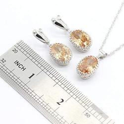 Aixili Oval Champagne Orange Cubic Zirconia Jewelry Set for Women with Bracelet Necklace Pendant Earring Ring Wedding Party Fashion Jewelry