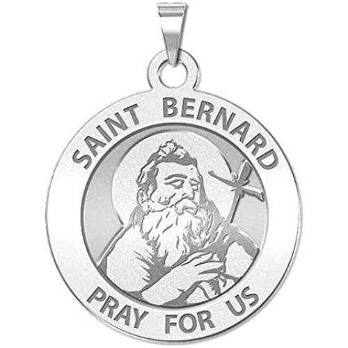 PicturesOnGold.com Saint Bernard of Menthon Round Religious Medal 14K Yellow or White Gold, or Sterling Silver