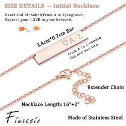 Finrezio Rose Gold Plated Stainless Steel Initial Heart Bar Necklace Alphabet Pendant Necklace for Women Mother, 16''+2''