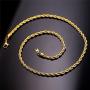 U7 Rope/Wheat Chain Necklace, 18k Real Gold Plated Strong Link with Lobster Claw Clasp, Color Silver/Black/Gold, Width 1.5/3/6/9MM,Length 18-30 Inch Replacement Chains for Pendant,Gift Packed