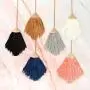 RIAH FASHION Bohemian Fan Tassel Pendant Statement Necklace - Silky Thread Strand Fringe Semi Circle Marquise Charm Long Chain
