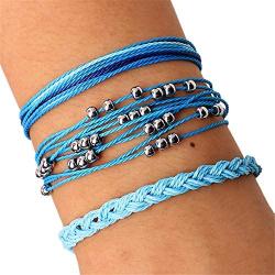 Minagoo Bohemian Wave Bracelet Set for Women Wax Coated Braided Rope Beach Jewelry