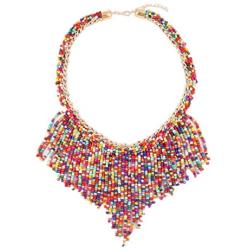 Beaded Bib Collar Necklaces for Women Africa Beaded Statement Necklaces Multi Layered Seed Bead Choker Necklace Bohemian Statement Necklace Fashion Jewelry