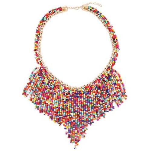 Beaded Bib Collar Necklaces for Women Africa Beaded Statement Necklaces Multi Layered Seed Bead Choker Necklace Bohemian Statement Necklace Fashion Jewelry