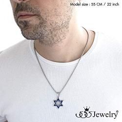 555Jewelry 2 Tone Stainless Steel Star of David Necklace for Men, 16-24 Inch Box Chain