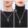 ANISLAJW Cross Necklace for Men, Burnished Silver Gold Small Jesus Cross Marina Chain Pendant Necklace for Men Women