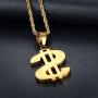 Lee Island Fashion 24K Gold Plated Simulated Diamond CZ Fully Dollar Sign Pendant Stainless Steel Necklace, 24 inch Chain Jewelry