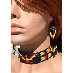 HANDMADE BEADED INDIAN FASHION JEWELRY GORGEOUS BLACK THUNDERBIRD BEADED CHOKER/NECKLACE S54/6