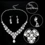 EVER FAITH Austrian Crystal Simulated Pearl Bridal Teardrop Necklace Earrings Set Clear Silver-Tone