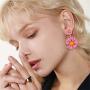 Boho Flower Stud Earrings for Women Girls Flower Shaped Daisy Earrings with Gold Bud Double Metal Flower Dangle Drop Post Earrings 4 pcs