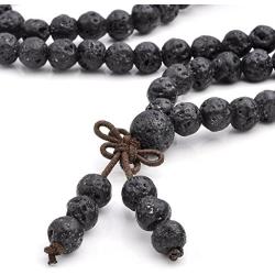 Jovivi 6mm 8mm Natural Lava Rock Stone Healing Gemstone 108 Prayer Beads Tibetan Mala Bracelet Necklace