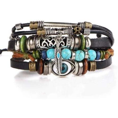 NICEMOVIC Bohemian Multi-Layer Braided Leather Bracelet