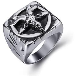 Elfasio Men Stainless Steel Rings Baphomet Goat Devil Demon Pentagram Shar Biker Vintage Jewelry