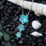 Sterling Silver Synthetic Blue Opal 3 Plumeria Pendant Necklace, 16+2'' Extender