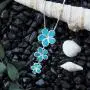 Sterling Silver Synthetic Blue Opal 3 Plumeria Pendant Necklace, 16+2'' Extender