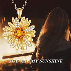 BEBEWO You are My Sunshine-10K 14K 18K Yellow Gold Rainbow Pendant Necklace, Sun Flower Necklace, Gold Sun Necklace Inspirational Gold Necklace Jewelry for Women/Birthday