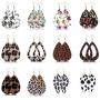 Hanpabum 12 Pairs Teardrop Leather Dangle Earrings for Women Girls Lightweight Leopard Print Dangle Earrings Set Fashion Jewelry