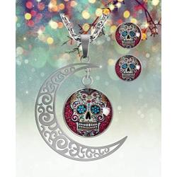 XUTAI Custom Vintage Glamour Moon Glass Necklace Stud Earring Jewelry Suit for Womens Mom