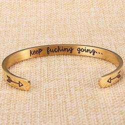 Keep Going Cuff Bracelet Inspirational Mantra Quote Bracelet for Women Stainless Steel Graduation Friendship Bracelets Jewelry Gifts for Her