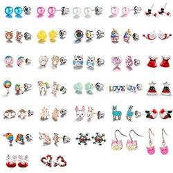 Hypoallergenic Earrings for Girls Kids, Colorful Stud Earrings, Animal Alpaca Rainbow Unicorn Cute Earring Jewelry Set Gifts for Girls Kids Women